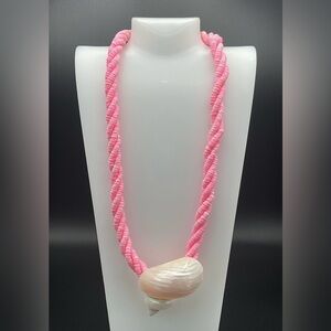 Pink Beaded Necklace with White Shell